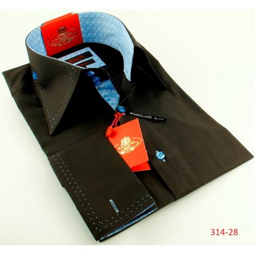 Axxess Brown / Blue Handpick Stitching 100% Cotton Regular Fit Dress Shirt 314-28