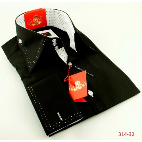 Axxess Black / White Handpick Stitching With Three Button 100% Cotton Regular Fit Dress Shirt 314-32