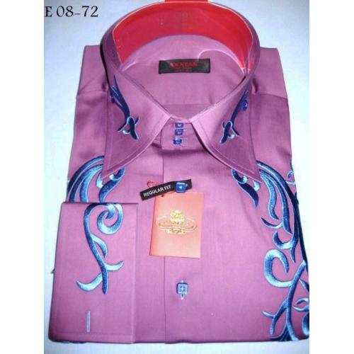 Axxess Purple / Blue Handpick Stitching Embroidery 100% Cotton Regular Fit Dress Shirt E-08-72