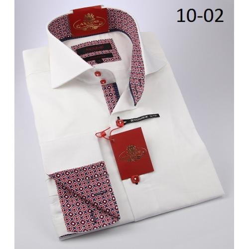 Axxess White / Red Handpick Stitching 100% Cotton Modern Fit Dress Shirt 10-02