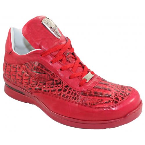 Fennix 3238 Red Genuine Hornback Crocodile / Vintage / Calf Sneakers With Eyes