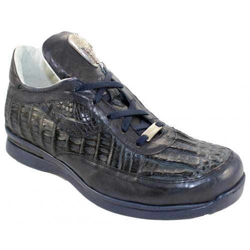 Fennix 3238 Navy Genuine Hornback Crocodile / Vintage / Calf Sneakers With Eyes