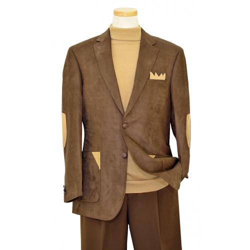 Tony Blake Brown Microsuede Blazer with Beige Elbow Patches and Trim SR5