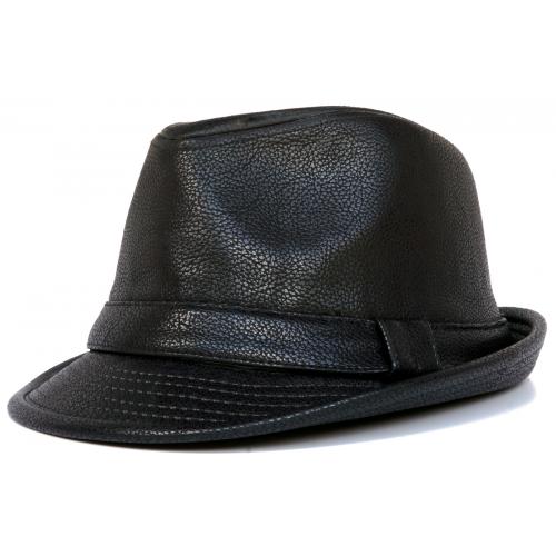 Bruno Capelo Black PU Leather Fedora Dress Hat FD-280