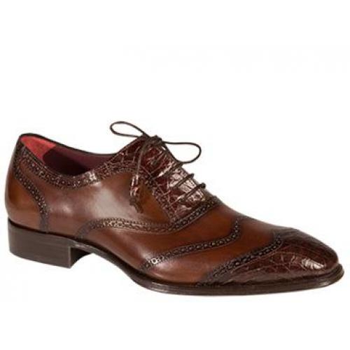 Mezlan "Munich" Brown Genuine Crocodile / Burnished Calfskin Oxford Shoes 3997-C