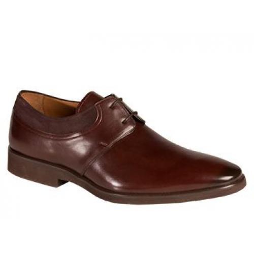 Mezlan "Portsmouth" Brown All-Over Soft Ascot Calfskin With Suede Trim Classic Plain Toe 2-Eyelet Blucher Oxford Shoes