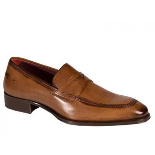 Mezlan "Toulon" Cognac Genuine Hand-Burnished Italian Calfskin Loafer Shoes 5968