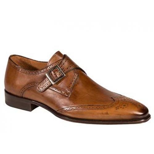 Mezlan "Vitoria" Tan Genuine French Calf & Hand-Burnished Calfskin Monkstrap Shoes 5985