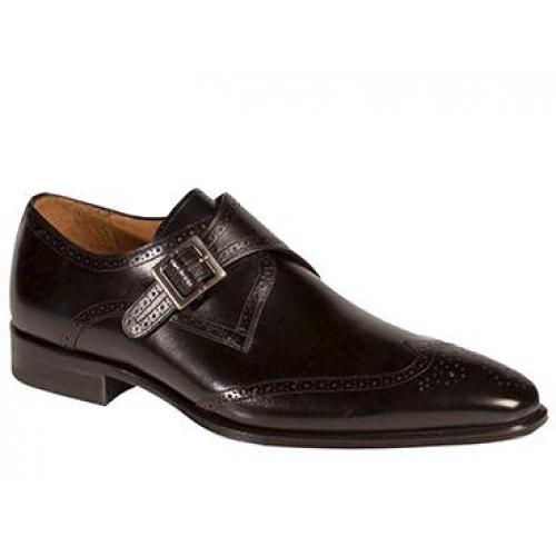 Mezlan "Vitoria" Black Genuine French Calf & Hand-Burnished Calfskin Monkstrap Shoes 5985