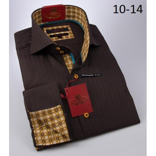 Axxess Dark Brown / Yellow Cotton Modern Fit Dress Shirt 10-14