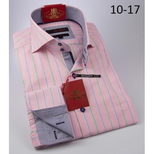 Axxess Pink / Green Stripes Cotton Modern Fit Dress Shirt 10-17