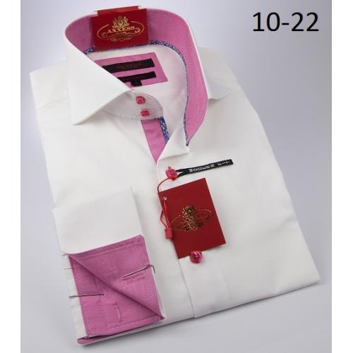Axxess White / Pink Stripes Cotton Modern Fit Dress Shirt 10-22