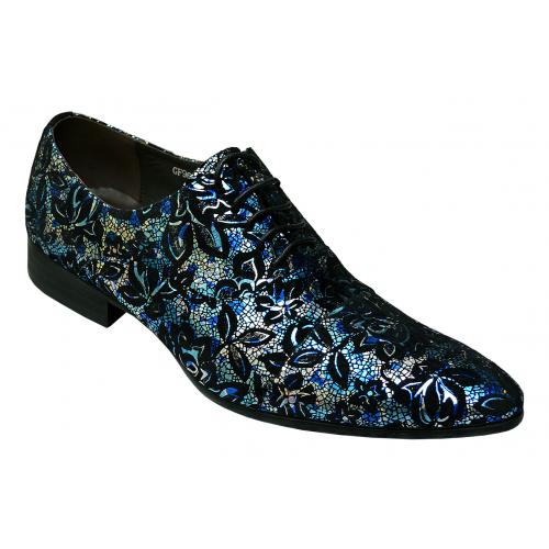 Zota Metallic Aqua Blue / Royal Blue / Silver / Black Genuine Leather Shoes GF960-1