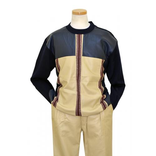 Bagazio Navy / Ivory / Burgundy PU Leather / Knitted Pull-Over Sweater 2 PC Outfit BM1552
