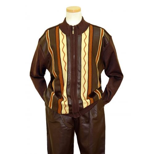 Bagazio Chocolate Brown / Ivory / Taupe PU Leather / Knitted Sweater 2 PC Outfit BM1554