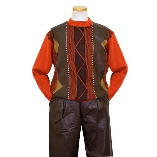 Bagazio Rust / Chocolate Brown / Tan / Silver Grey PU Leather / Knitted Pull-Over Sweater 2 PC Outfit BM1559