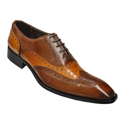 Duca Di Matiste 1116 Brown / Apricot Genuine Italian Calfskin Wingtip Leather Shoes