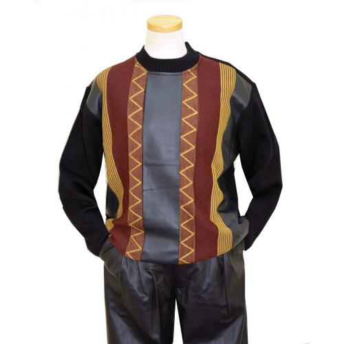 Bagazio Navy Blue / Burgundy / Sand PU Leather / Knitted Pull-Over Sweater 2 PC Outfit BM1567