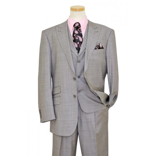 Extrema Platinum Grey With Platinum Grey Handpick Stitching Super 150's Wool Vested Wide Leg Suit 249865/109