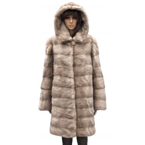 Winter Fur Ladies Full Pearl Skin Mink 3/4 Coat, Skin on Skin Made W59Q08PE
