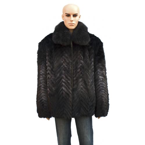 Winter Fur Chevron Mink Jacket With Fox Collar M39R01GRT