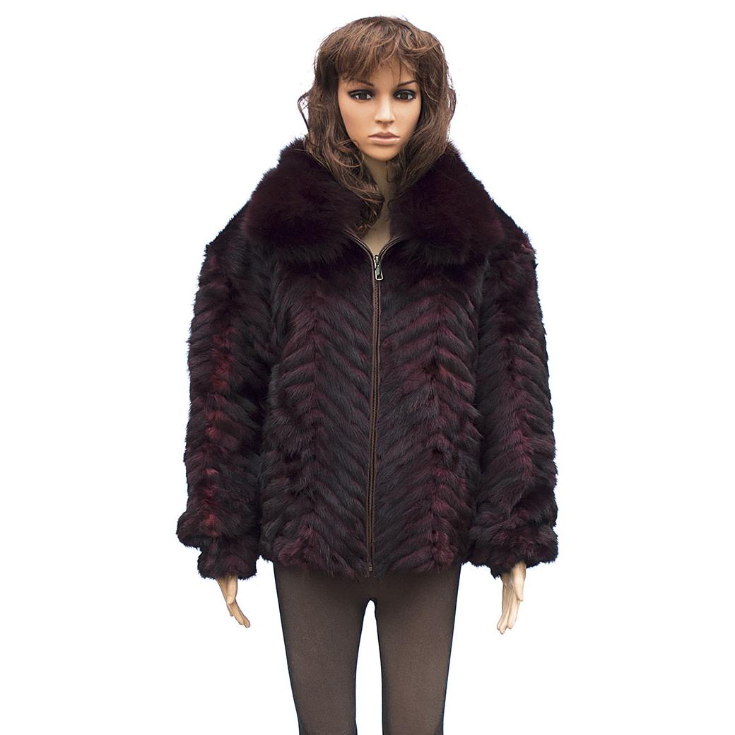 Winter Fur Ladies Burgundy Chevron Mink Jacket With Fox Collar ...