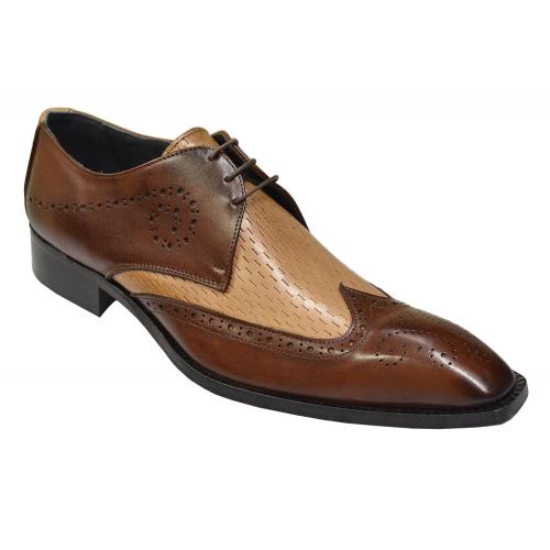 Duca Di Matiste 1700 Brown / Tan Slit Design Genuine Italian Calfskin Wingtip Leather Perforated Shoes