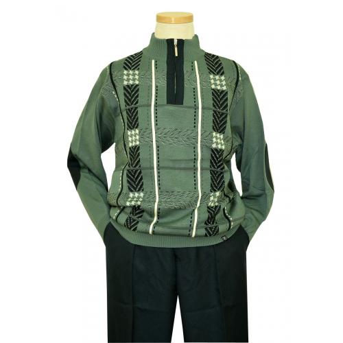 Stacy Adams Teal Combo / White Woven Zipper Front Pull Over Knitted Sweater Outfit With Dark Teal Elbow Patches 8330