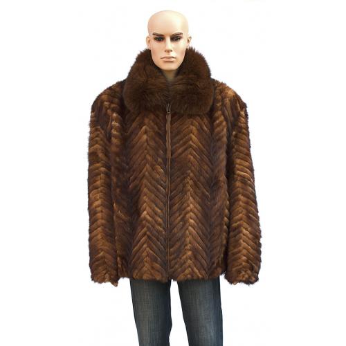 Winter Fur Whiskey Chevron Mink Jacket With Fox Collar M39R01WK..