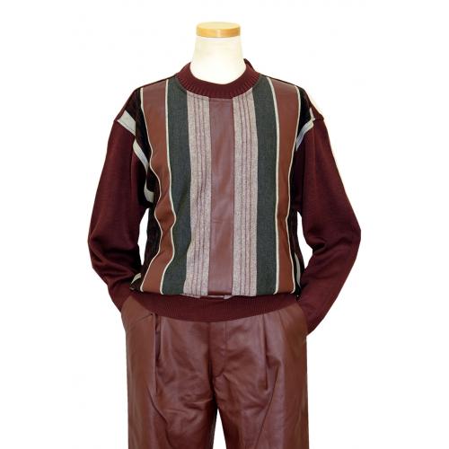 Bagazio Burgundy / Dark Grey / Silver Grey PU Leather / Knitted Pull-Over Sweater 2 PC Outfit BM1560