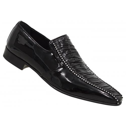 Mauri "4722" Black Genuine Karung Plaited / Patent Leather Evening Loafer Shoes