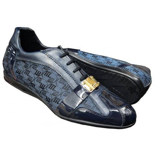 Mauri 8665 Wonder Blue Genuine Crocodile / Patent Leather / Mauri Fabric Sneakers.