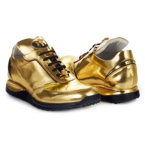 Mauri "Metal" 8923 Metallic Gold Genuine Crocodile / Calf Leather Sneakers With Gold Alligator Head.