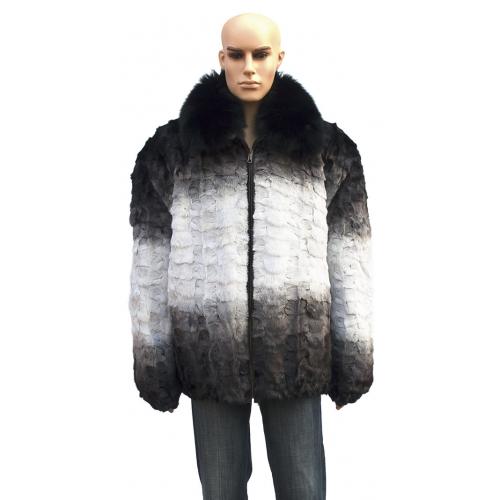 Winter Fur Black / White Diamond Mink Jacket With Fox Collar M49R01WTT.
