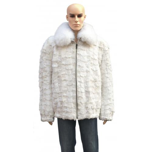 Winter Fur Men's Diamond Mink Jacket With Fox Collar In Natural White Color M49R01WT