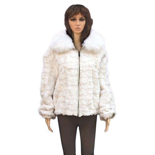 Winter Fur Ladies Natural White Diamond Mink Jacket With Fox Collar W49S05WT