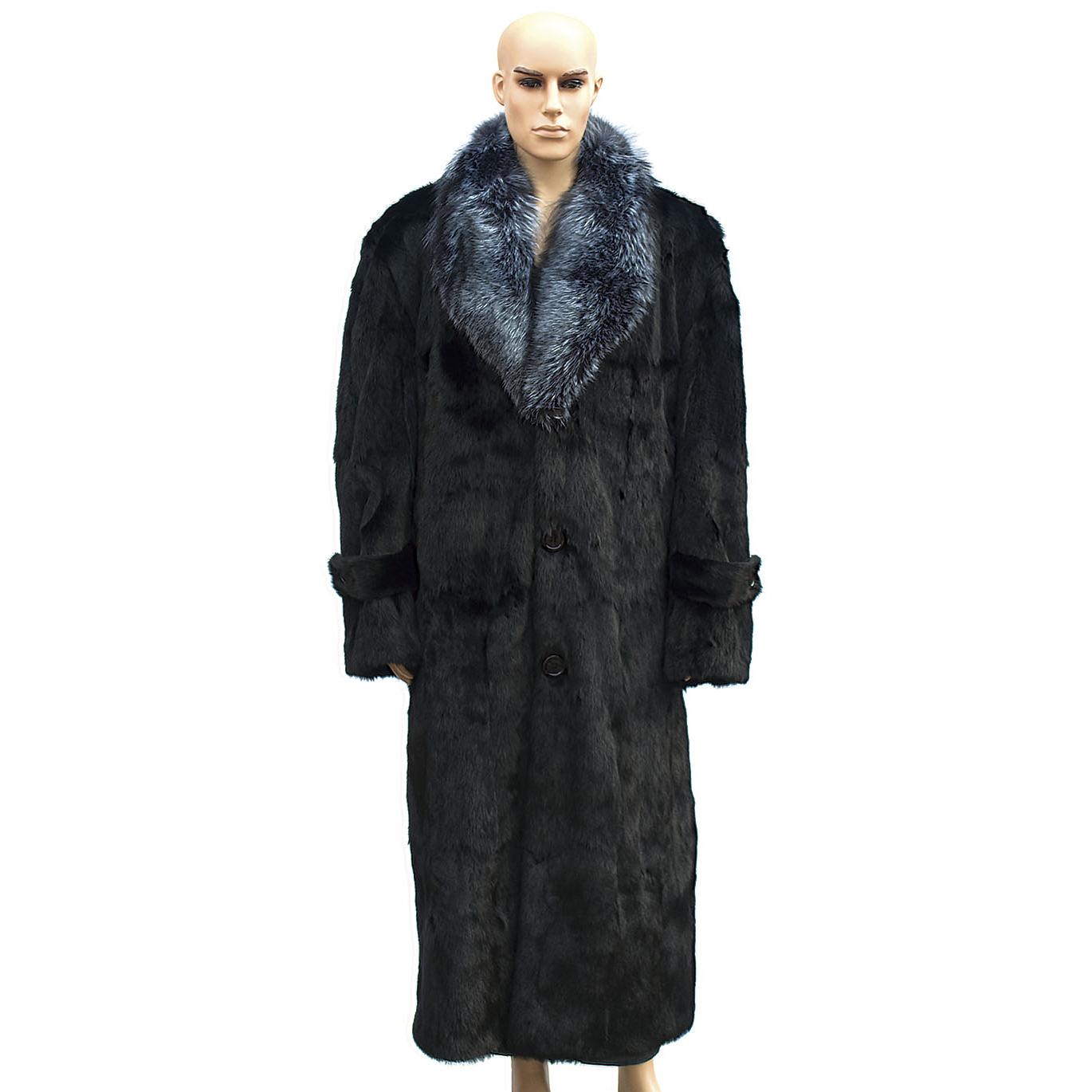 Winter Fur Black Full Skin Mink Full Length Coat With Silver Fox Collar ...