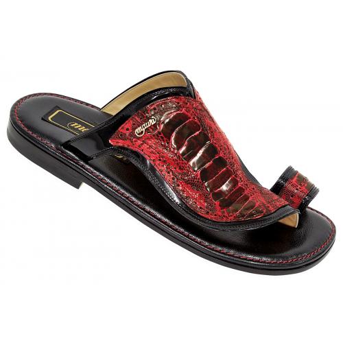 Mauri "1649/2" Black Genuine Patent Leather / Red-Black Ostrich Leg Python Sandals