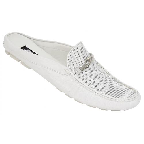 Mauri "3454" White Genuine Ostrich / Ostrich Perforated Dress Casual Shoes.