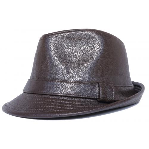 Bruno Capelo Brown PU Leather Fedora Dress Hat FD-281