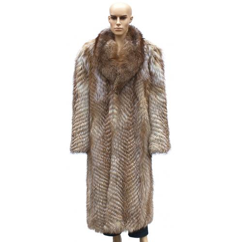 Winter Fur Men's Chevron Fox Full Length Coat in Crystal Fox Color M11F01CY