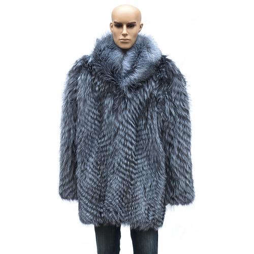 Winter Fur Men'sChevron Fox 3/4 Coat in Natural Silver Fox Color M11Q01NA