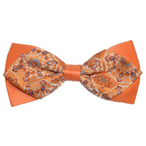 Classico Italiano Peach / Orange / Wine / Sky Blue Artistic Design Double Layer Design 100% Silk Bow Tie / Hanky Set BD243