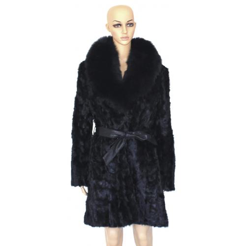Winter Fur Ladies Pieces Mink 3/4 Coat With Fox Collar And Belt W03Q08BK