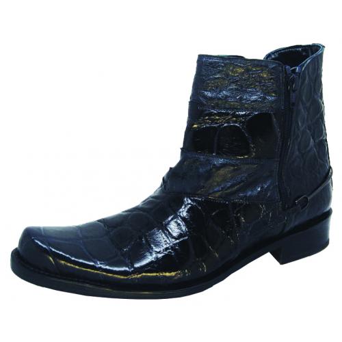 Mauri "2906" Black Genuine Ostrich / Body Alligator Boots
