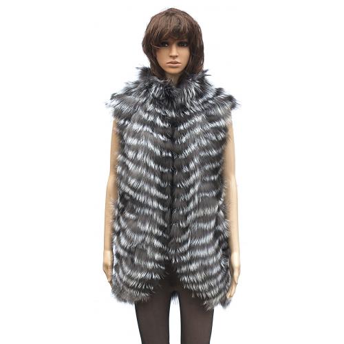 Winter Fur Ladies Chevron Fox Vest in Natural Silver Fox Color W11V02NA