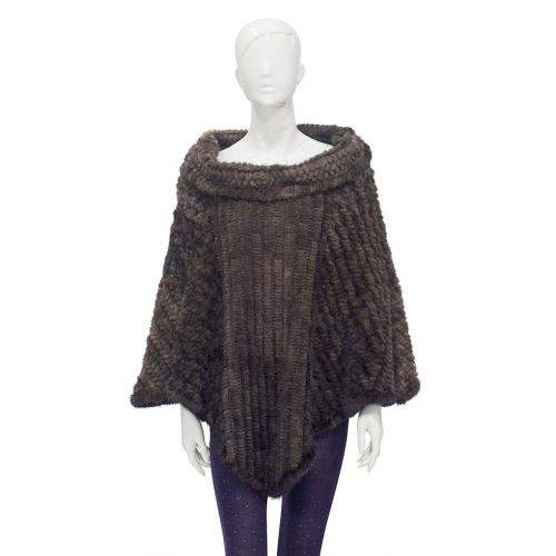 Winter Fur Ladies Knitted Brown Mink Poncho W09K21BD