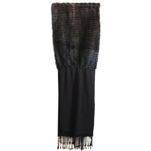 Winter Fur Ladies Mink Brown Scarf with Fabric W09F01BR