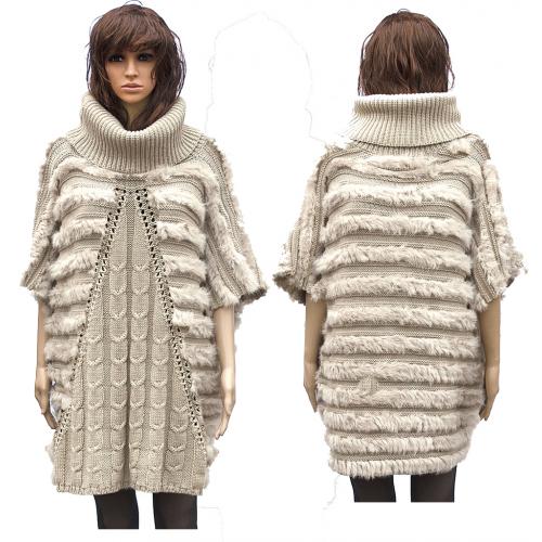 Winter Fur Ladies Beige Genuine Rabbit Poncho W05P04BG