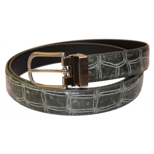 Serpi Charcoal Grey Alligator Print Genuine Leather Belt F9/30